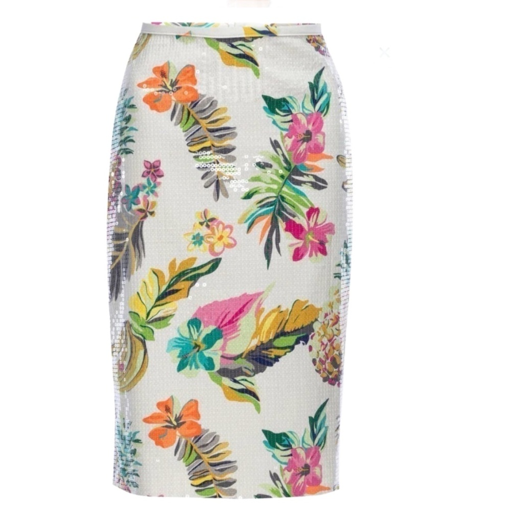 Le Superbe Womens Supershine Sequin Pencil Skirt Tropical Fruit Multicolor S